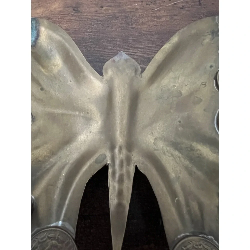 Vintage Brass‎ Butterfly Ashtray Mexican Coin Cigarette Rests 1960s 1970s